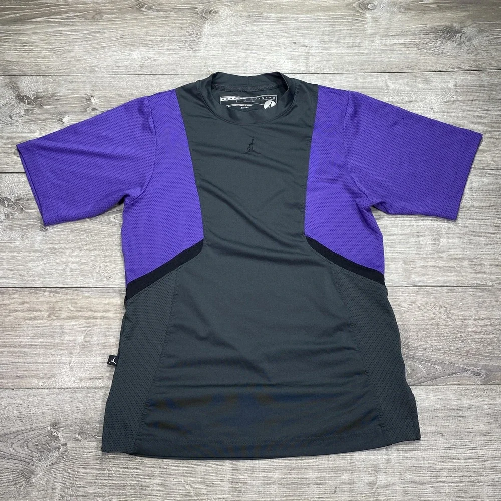 Jordan Training Shirt Mens Small Black Purple‎ Dri-FIT Crew Jumpman 383534-060